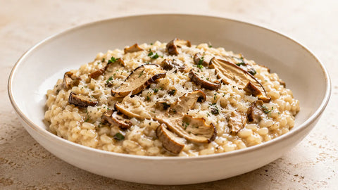 Porcini risotto with cooked Boletus edulis pieces and Parmigiano Reggiano