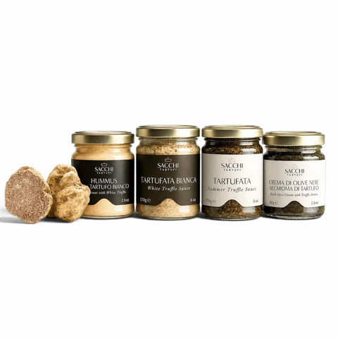 Подаръчен комплект Gourmet Trio с тартуфата, сос „Алфредо“ с бял трюфел и зехтин, ароматизиран с бял трюфел