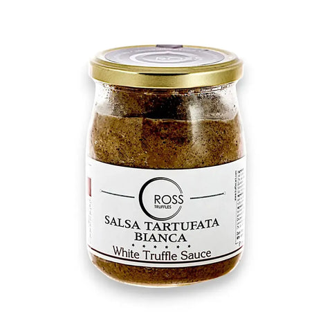 White tartufata jar with gold lid showcasing tartufata white truffle sauce product